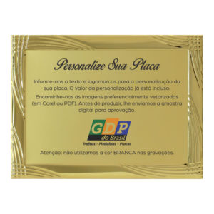 Placa de Homenagem dourada com 16cm x 12cm