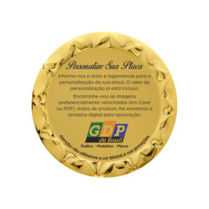Placa de Homenagem dourada redonda com 14cm de diâmetro