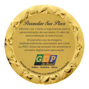 Placa de Homenagem dourada redonda com 18cm de diâmetro