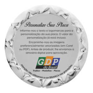 Placa de Homenagem prata redonda com 18cm de diâmetro
