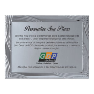 Placa de Homenagem prata com 16cm x 12cm