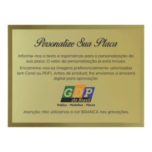 Placa de Homenagem dourada com 16cm x 12cm