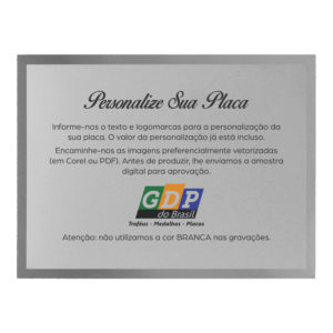 Placa de Homenagem prata com 16cm x 12cm