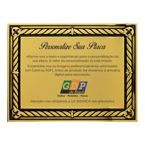 Placa de homenagem dourada e preta com 33cm X 25cm