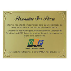 Placa de Homenagem dourada com 16cm x 12cm