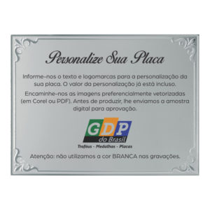 Placa de Homenagem prata com 16cm x 12cm