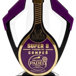 Troféu Padel Formato Garrafa - Roxo e Dourado