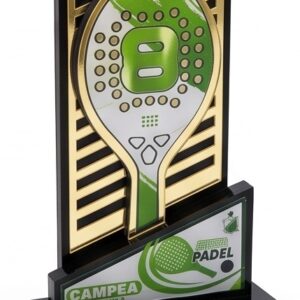 Troféu Raquete Padel Verde e Dourado